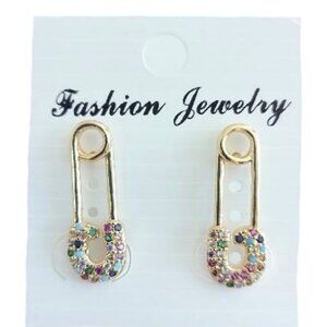SEWING PIN Stud Earrings - Multicolor Zirconia- STUD PENDANT EARRING